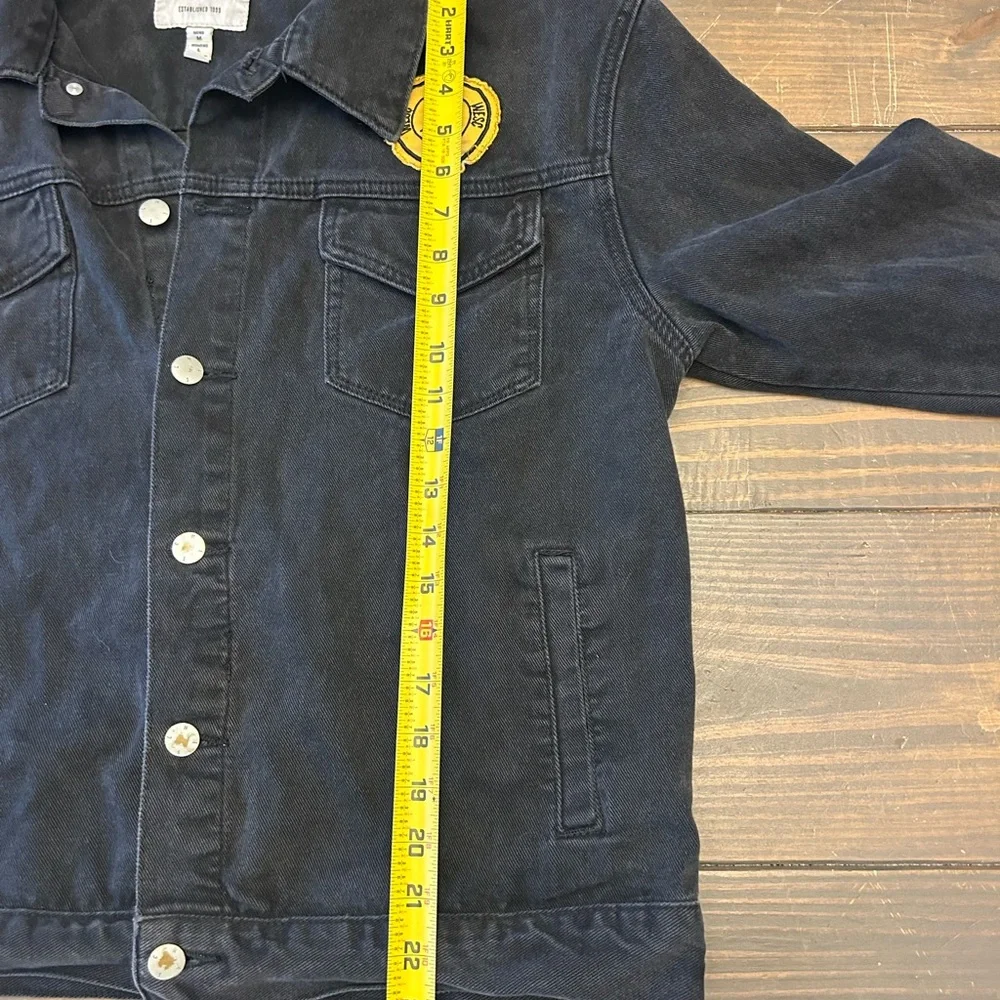 Conspiracy WESC Denim Jacket Unisex Black Smiley Face Trucker Mens m Women’s L - Picture 7 of 15